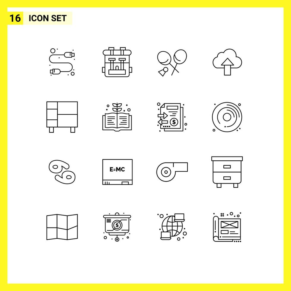 User Interface Pack of 16 Basic Outlines of home cloud badminton up arrow Editable Vector Design Elements