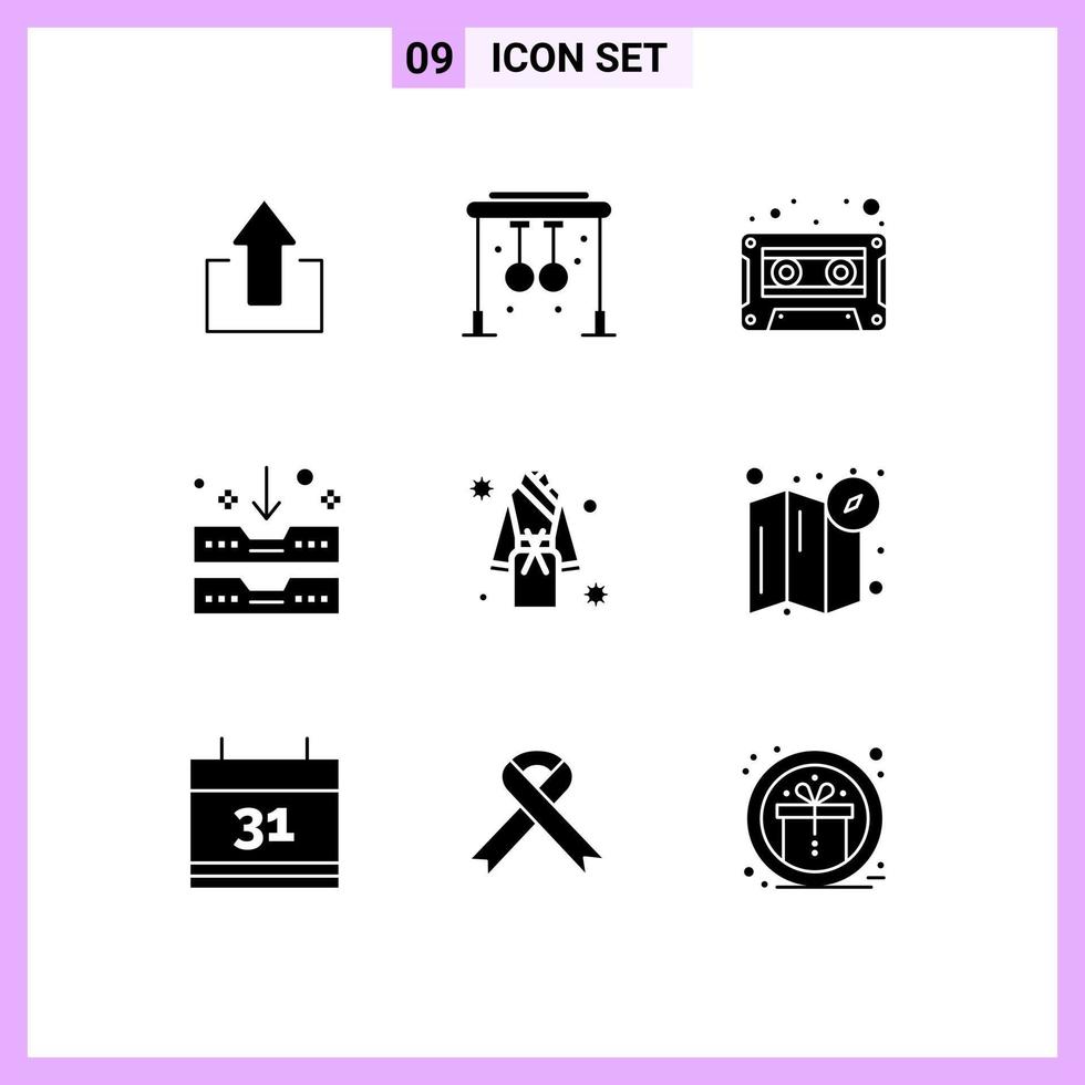 Pack of 9 Modern Solid Glyphs Signs and Symbols for Web Print Media such as hotel office audio drawer archive Editable Vector Design Elements