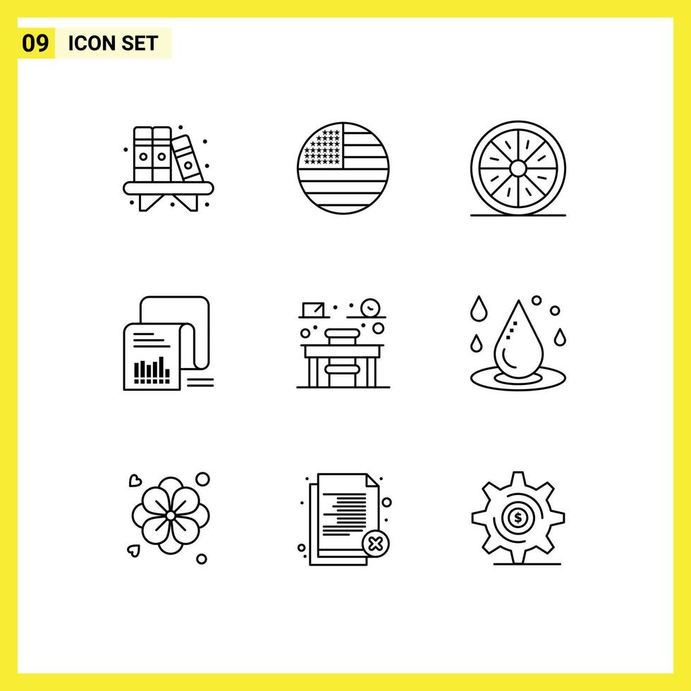 Modern Set of 9 Outlines and symbols such as questionnaire documents drink data slice Editable Vector Design Elements