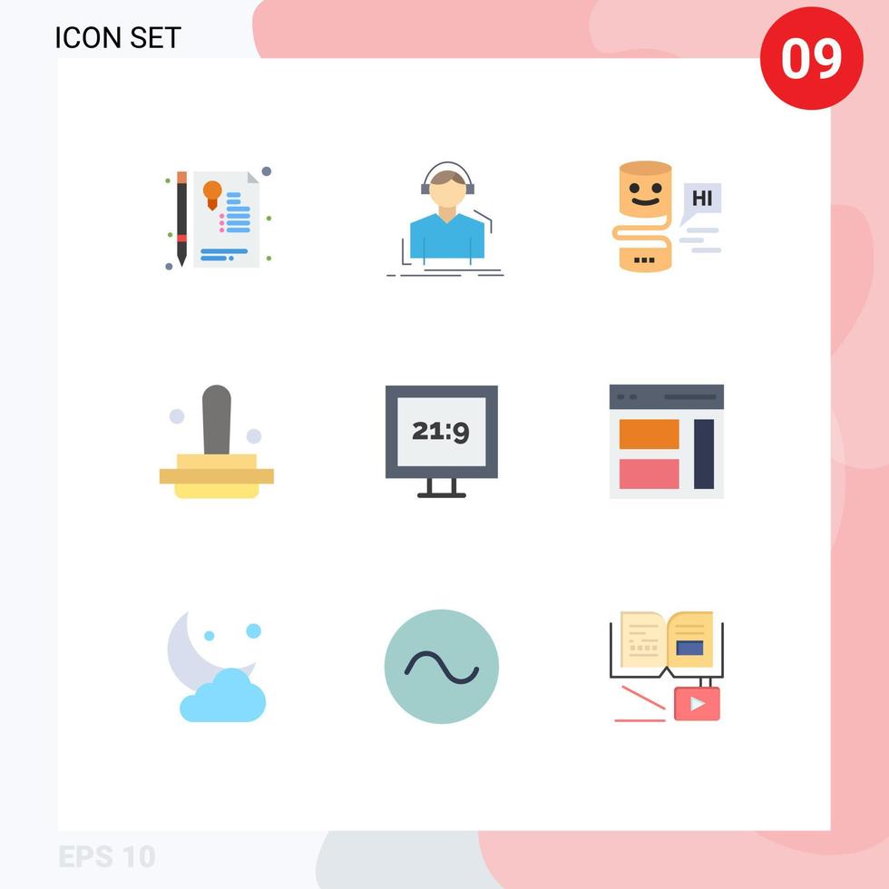 9 Thematic Vector Flat Colors and Editable Symbols of aspect ratio marketing music finance big think Editable Vector Design Elements