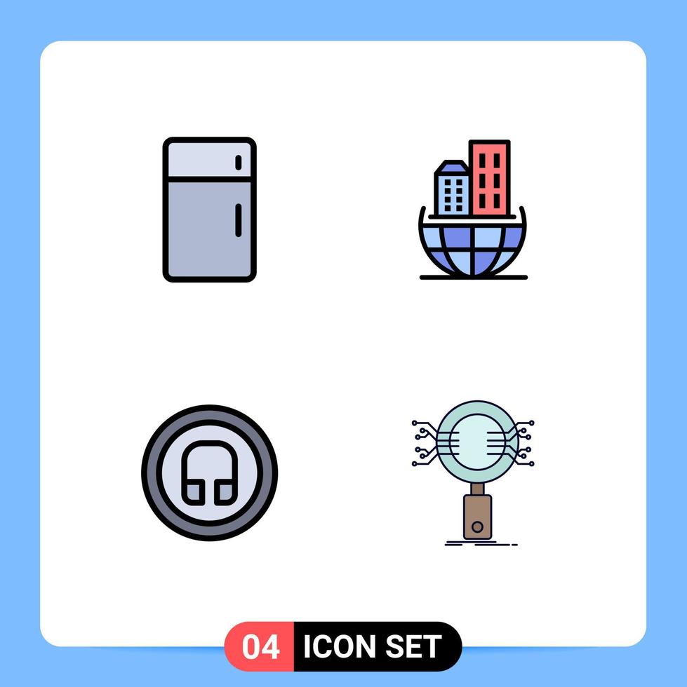 Mobile Interface Filledline Flat Color Set of 4 Pictograms of appliances earphone home architecture basic Editable Vector Design Elements