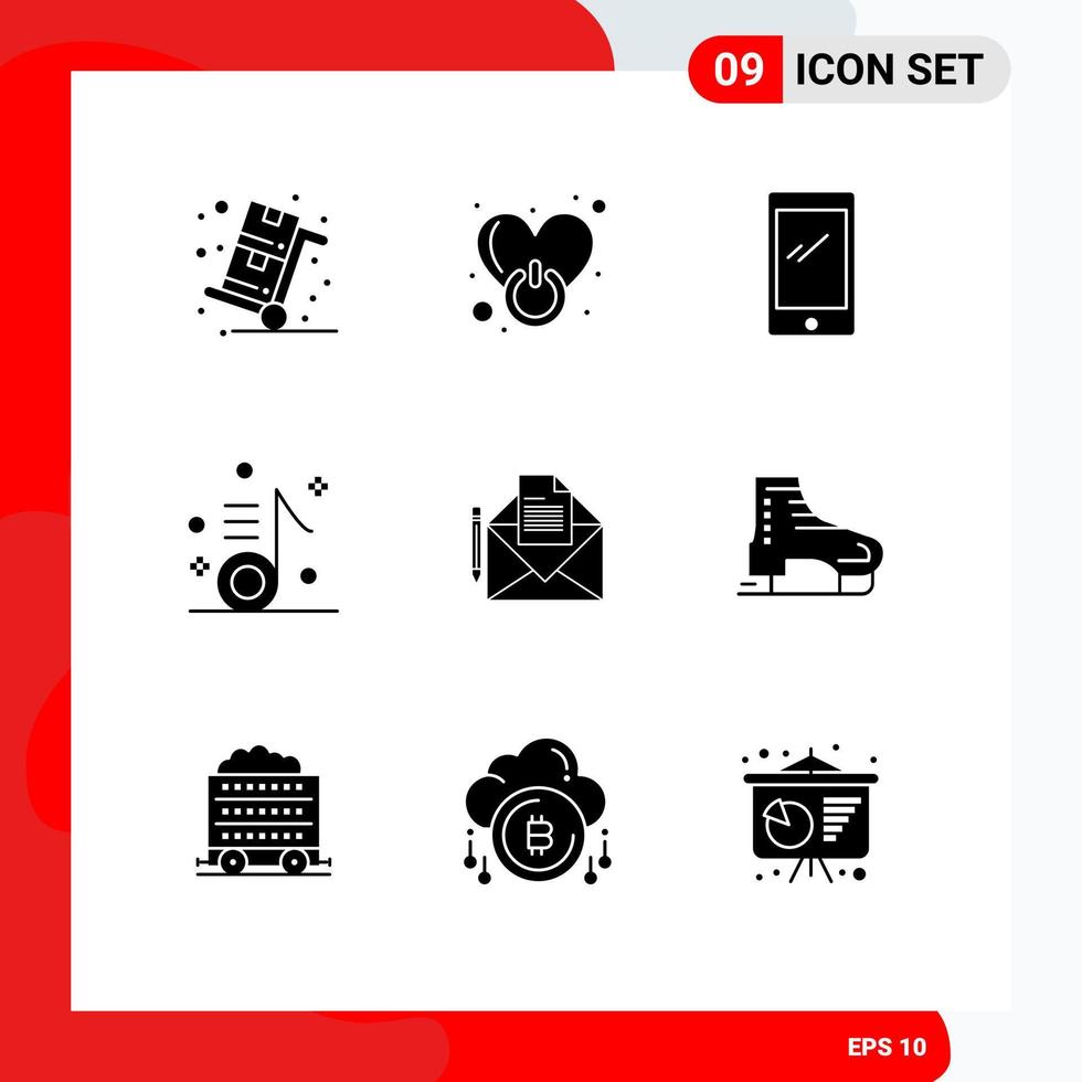 User Interface Pack of 9 Basic Solid Glyphs of musical audio sign iphone mobile Editable Vector Design Elements