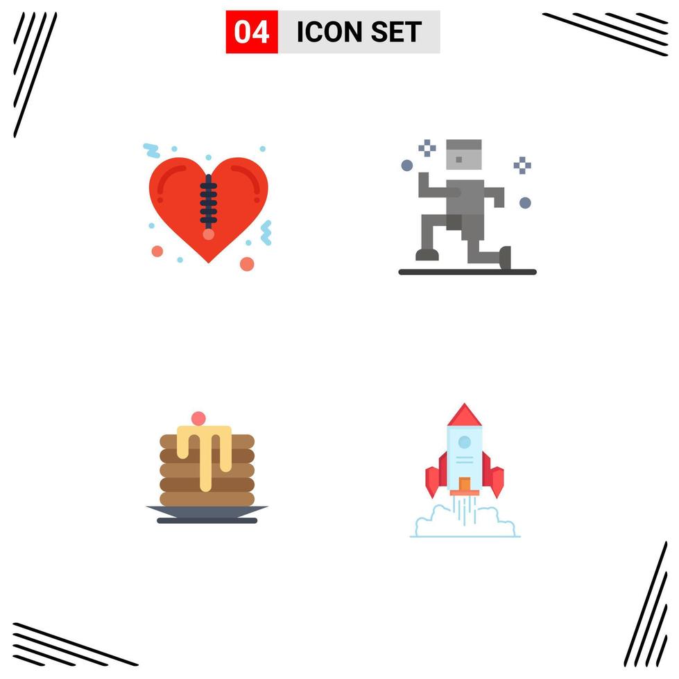 4 Universal Flat Icons Set for Web and Mobile Applications heart canada exercise cake spaceship Editable Vector Design Elements