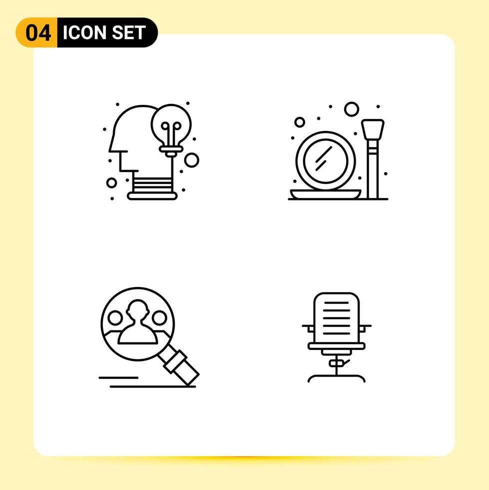 Pictogram Set of 4 Simple Filledline Flat Colors of brain profile opinion mirror user Editable Vector Design Elements