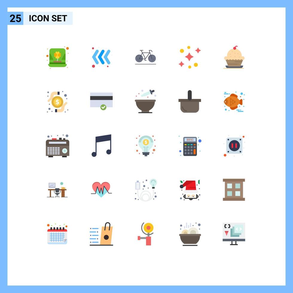 Group of 25 Flat Colors Signs and Symbols for muffin cake bicycle stars galaxy Editable Vector Design Elements