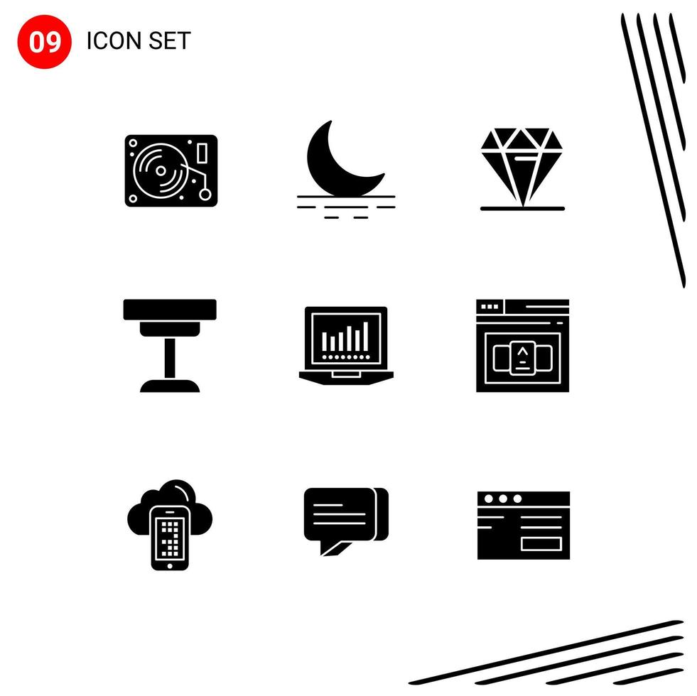 Set of 9 Modern UI Icons Symbols Signs for computing table jewelry interior desk Editable Vector Design Elements