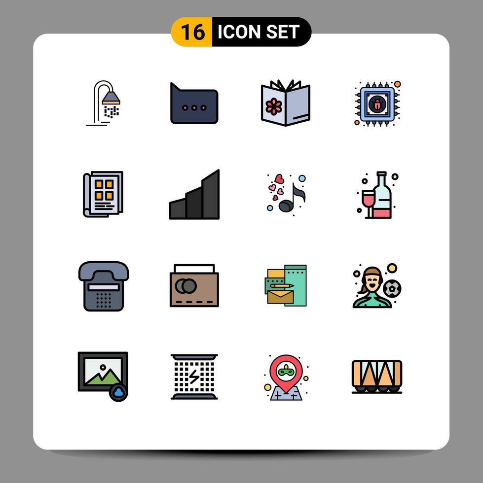 Pictogram Set of 16 Simple Flat Color Filled Lines of news paper information bowl data antivirus Editable Creative Vector Design Elements