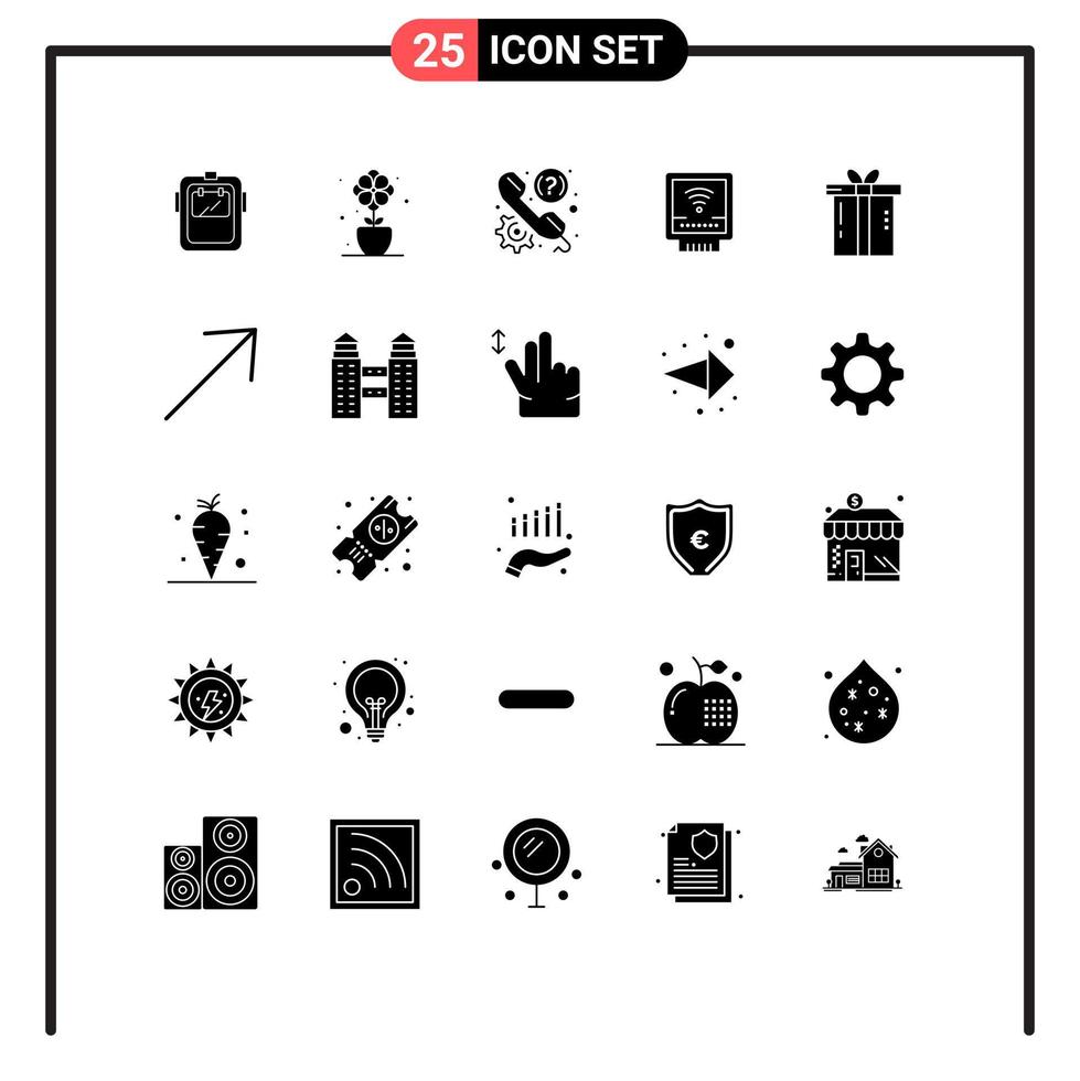 Pack of 25 creative Solid Glyphs of plumbing mechanical spring detector phone Editable Vector Design Elements