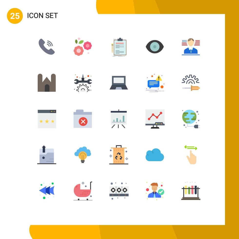 Mobile Interface Flat Color Set of 25 Pictograms of american science check lab biology Editable Vector Design Elements