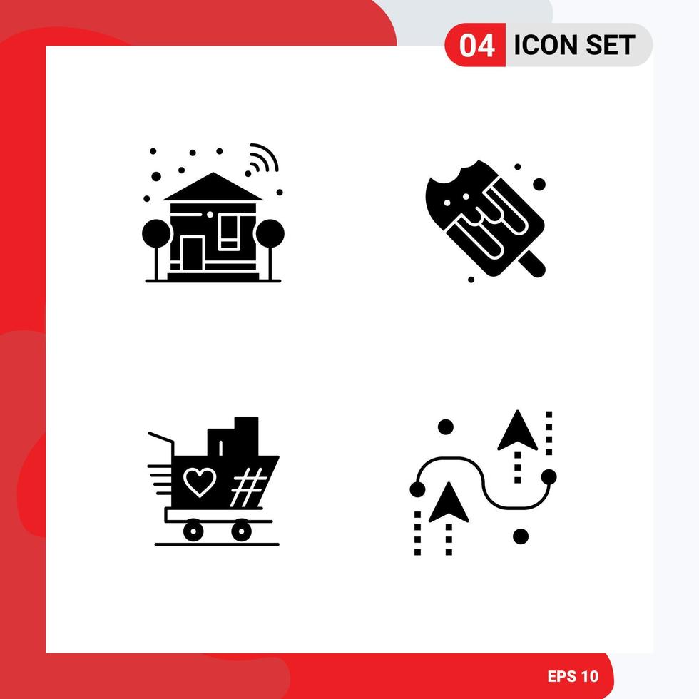 4 iconos creativos signos y símbolos modernos de amor hogareño wifi comida rápida corazón elementos de diseño vectorial editables vector