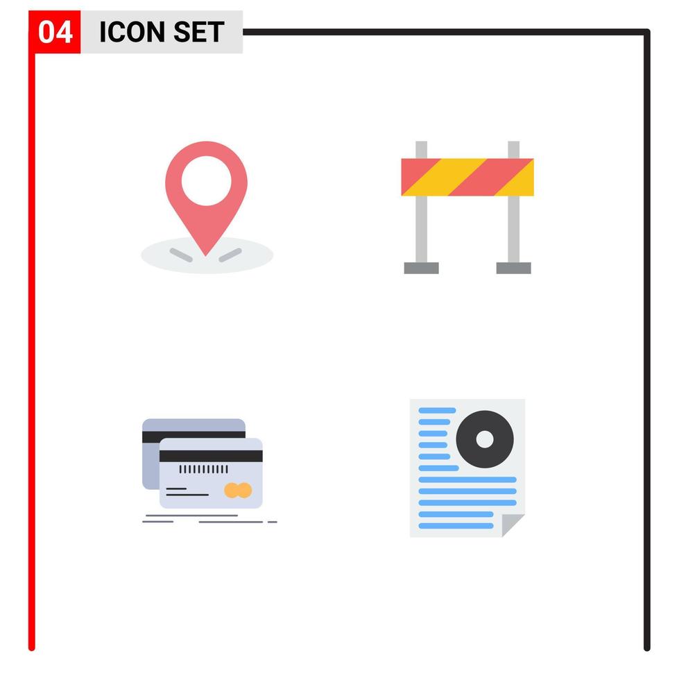 Group of 4 Modern Flat Icons Set for gps debit barricade banking data Editable Vector Design Elements