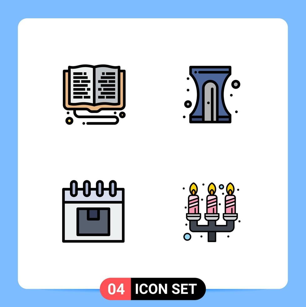 Group of 4 Modern Filledline Flat Colors Set for education calendar online learning education management Editable Vector Design Elements