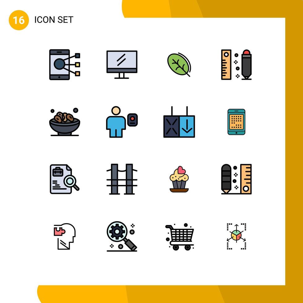 User Interface Pack of 16 Basic Flat Color Filled Lines of dates ruler ecology pencil drawing Editable Creative Vector Design Elements