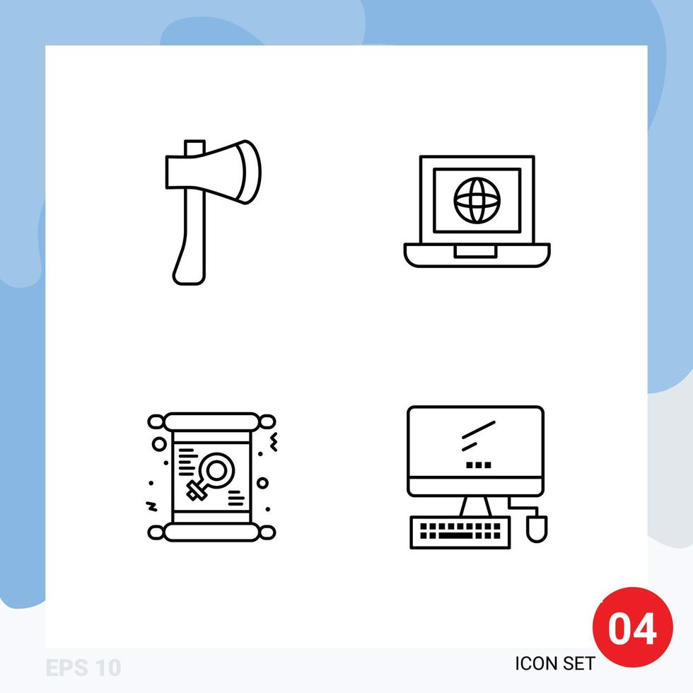 4 User Interface Line Pack of modern Signs and Symbols of ax internet axe tool laptop day Editable Vector Design Elements