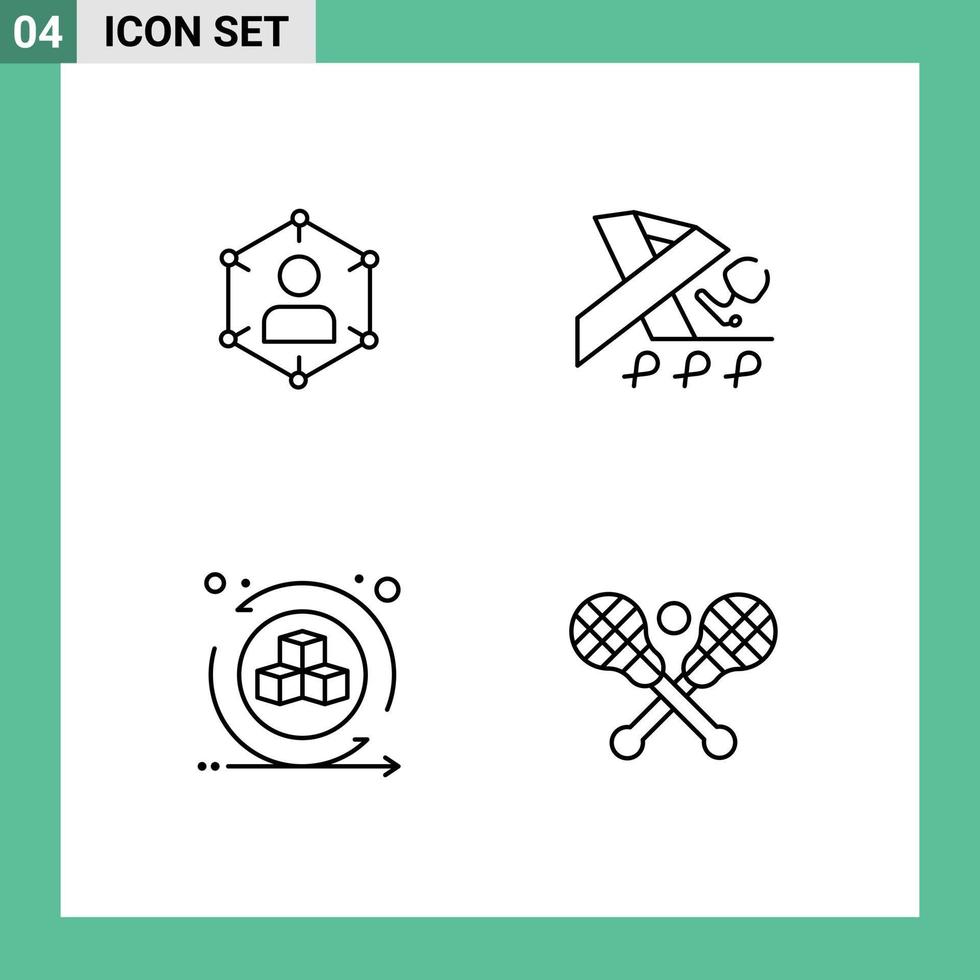 Set of 4 Vector Filledline Flat Colors on Grid for connection ribbon people user environment Editable Vector Design Elements