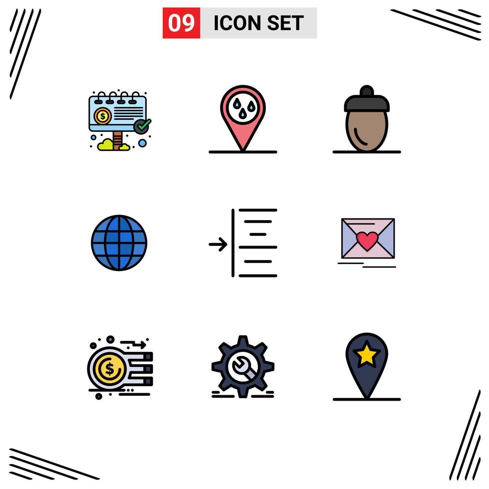 Mobile Interface Filledline Flat Color Set of 9 Pictograms of left ineternet farmer map world Editable Vector Design Elements