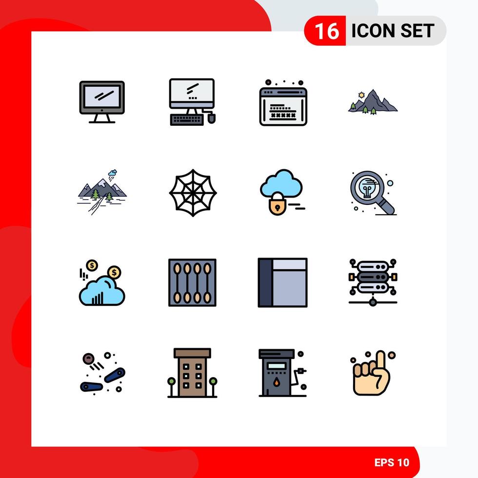 16 Creative Icons Modern Signs and Symbols of landscape rocks web tree hill Editable Creative Vector Design Elements