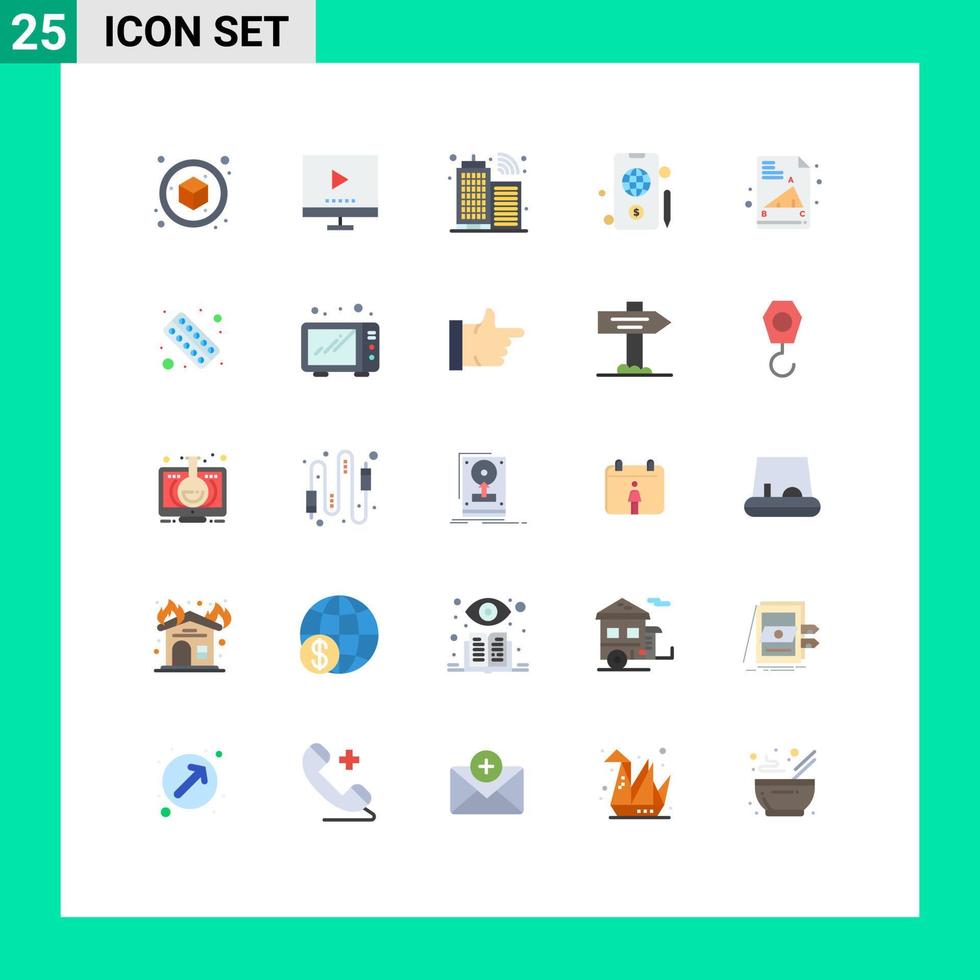 Group of 25 Flat Colors Signs and Symbols for drugs education building back to school globe Editable Vector Design Elements