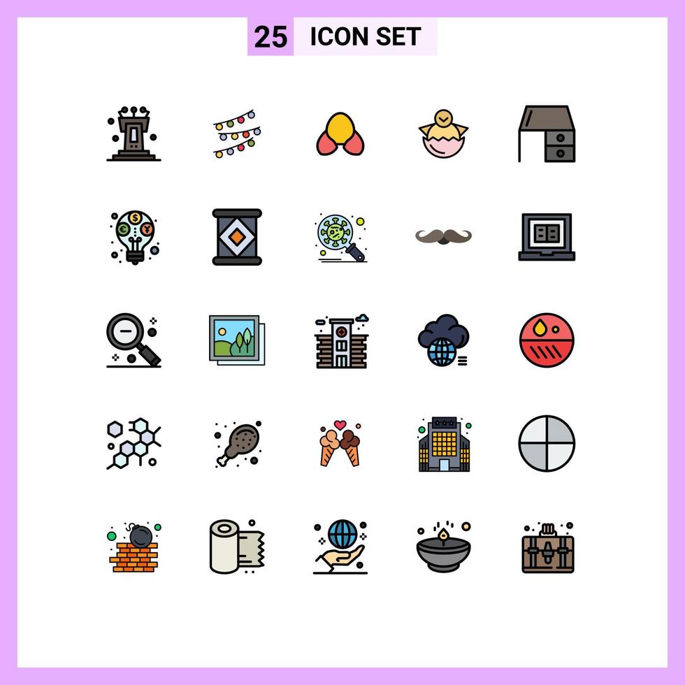 25 Universal Filled line Flat Color Signs Symbols of happy easter birthday chicken clothing Editable Vector Design Elements