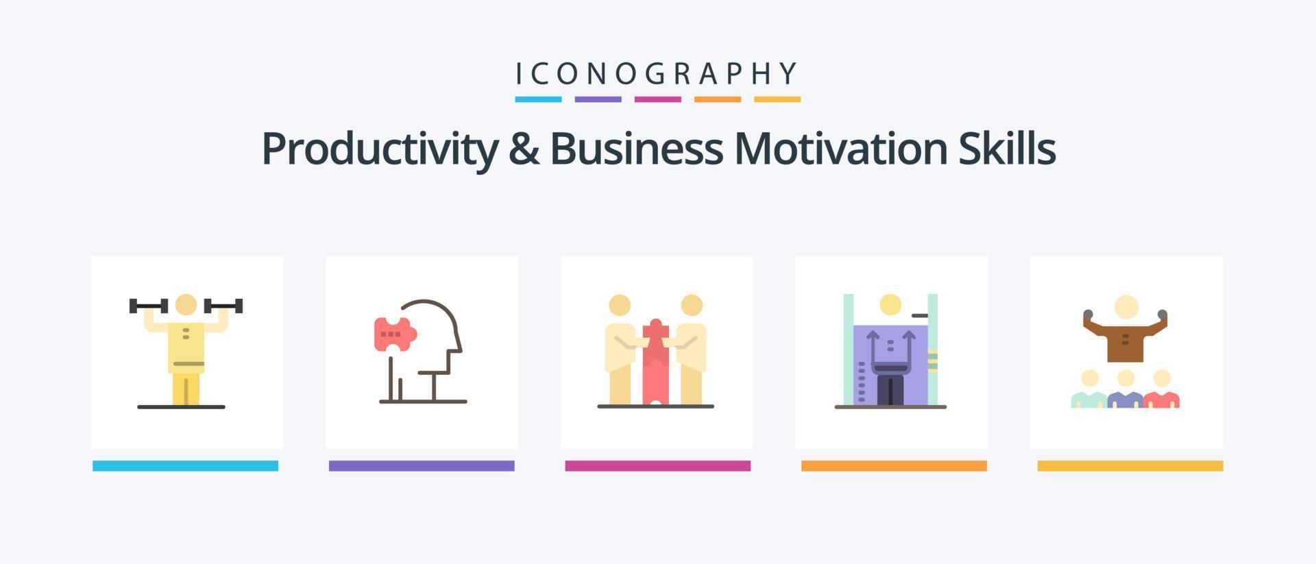 Productivity And Business Motivation Skills Flat 5 Icon Pack Including improvement. growth. solutions. performance. partners. Creative Icons Design vector