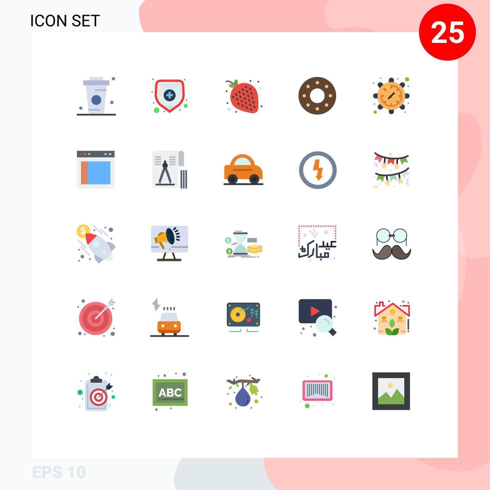 Stock Vector Icon Pack of 25 Line Signs and Symbols for time gear fruit food donut Editable Vector Design Elements