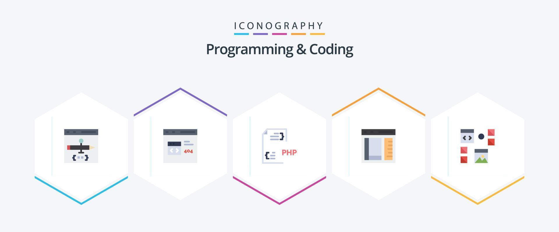 Programming And Coding 25 Flat icon pack including development. design. document. page. develop vector