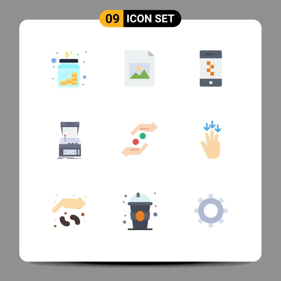 User Interface Pack of 9 Basic Flat Colors of care machine application game arcade Editable Vector Design Elements