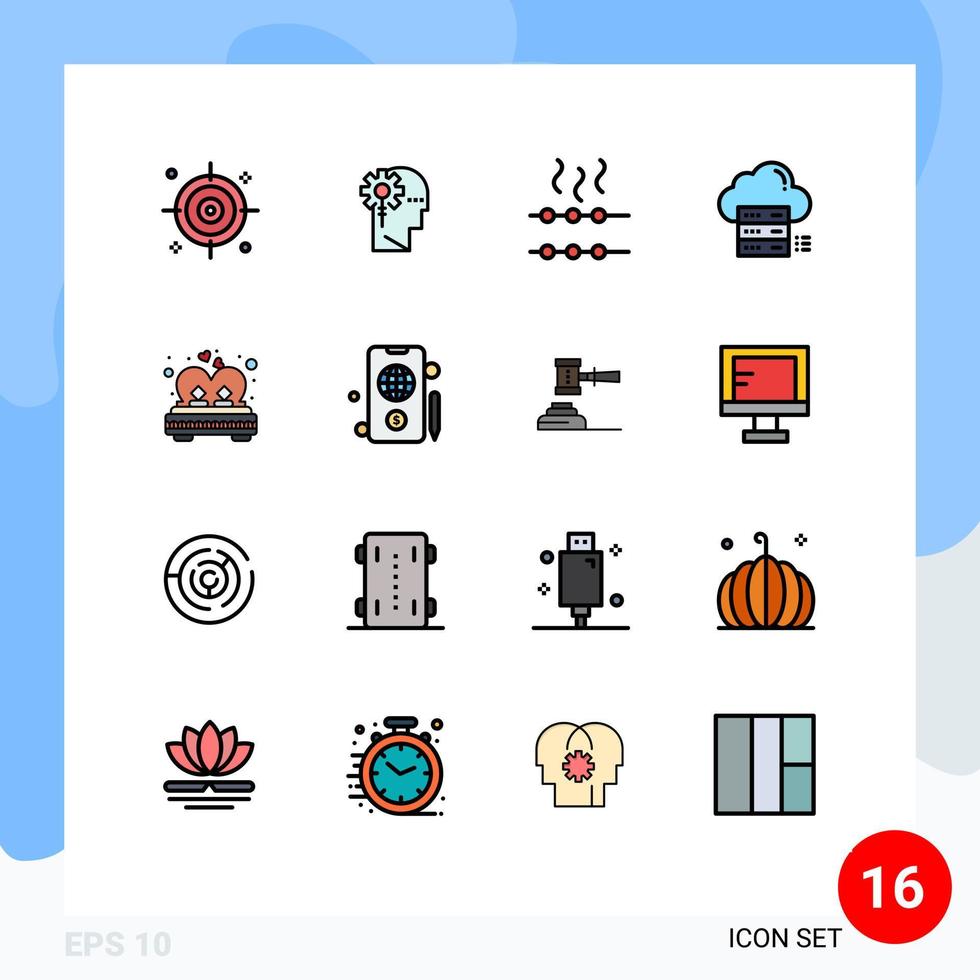 16 Universal Flat Color Filled Line Signs Symbols of couple share food cloud online Editable Creative Vector Design Elements