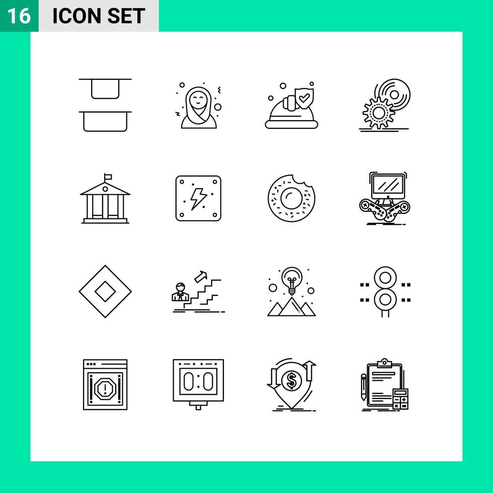 Pack of 16 Modern Outlines Signs and Symbols for Web Print Media such as money bank security dvd install Editable Vector Design Elements