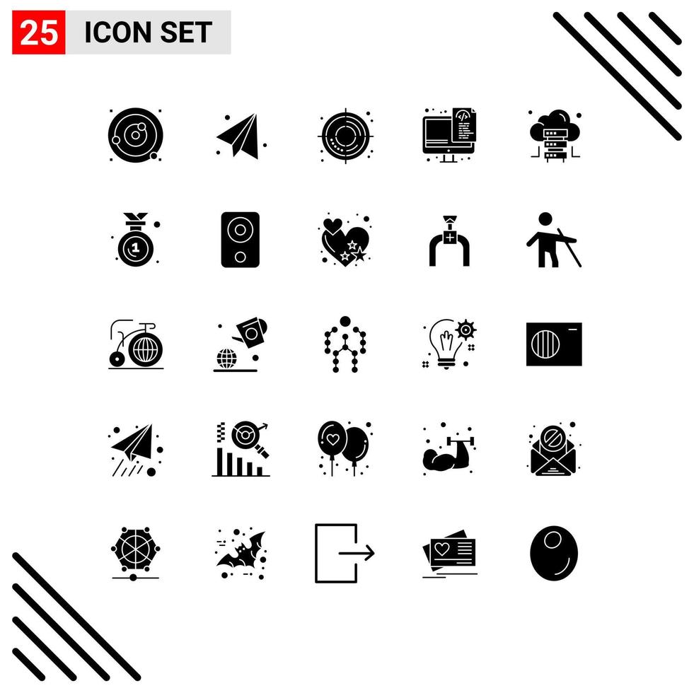 Group of 25 Modern Solid Glyphs Set for server cloud target files optimization Editable Vector Design Elements