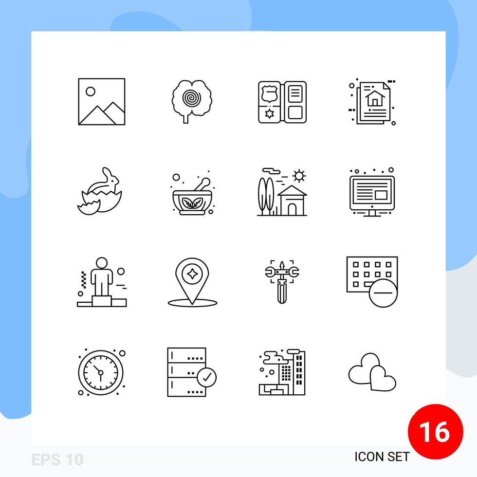 Modern Set of 16 Outlines and symbols such as easter program algorithm shield document data Editable Vector Design Elements