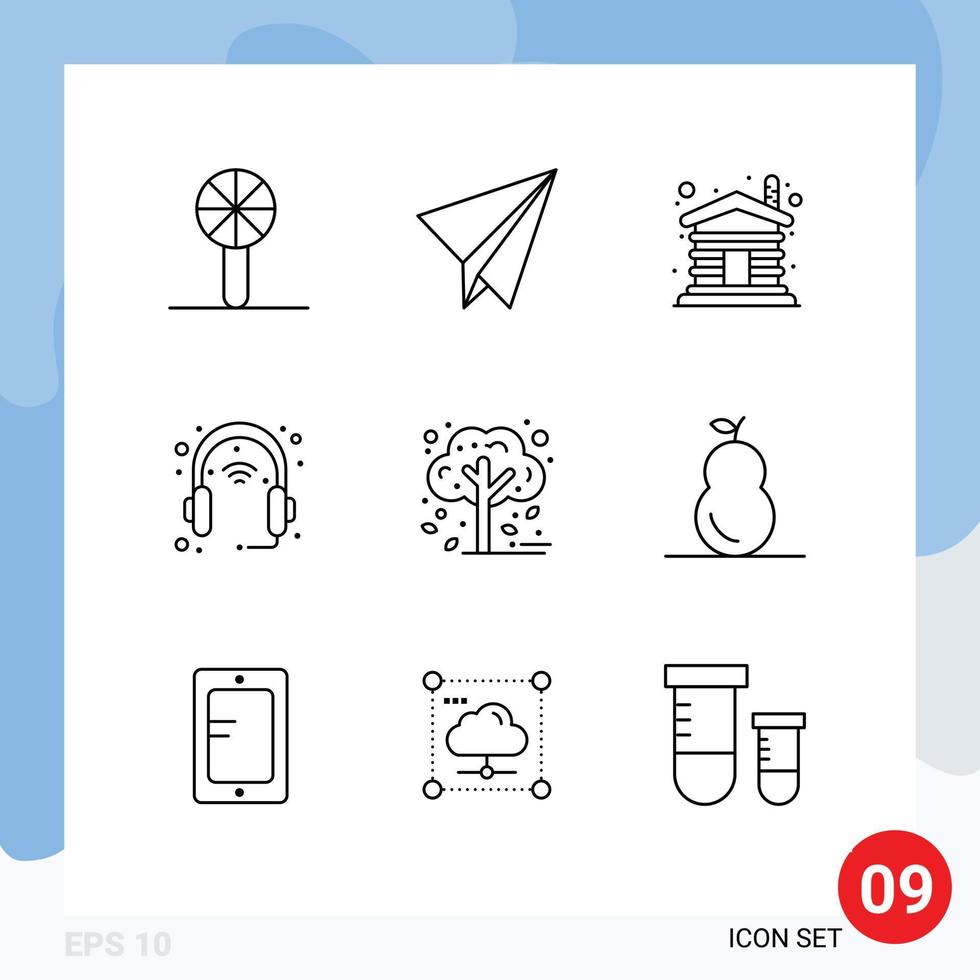 Outline Pack of 9 Universal Symbols of autumn headphone house head device Editable Vector Design Elements