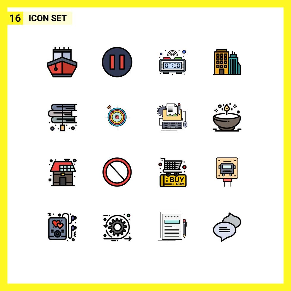 Pack of 16 Modern Flat Color Filled Lines Signs and Symbols for Web Print Media such as laws education time books headoffice Editable Creative Vector Design Elements