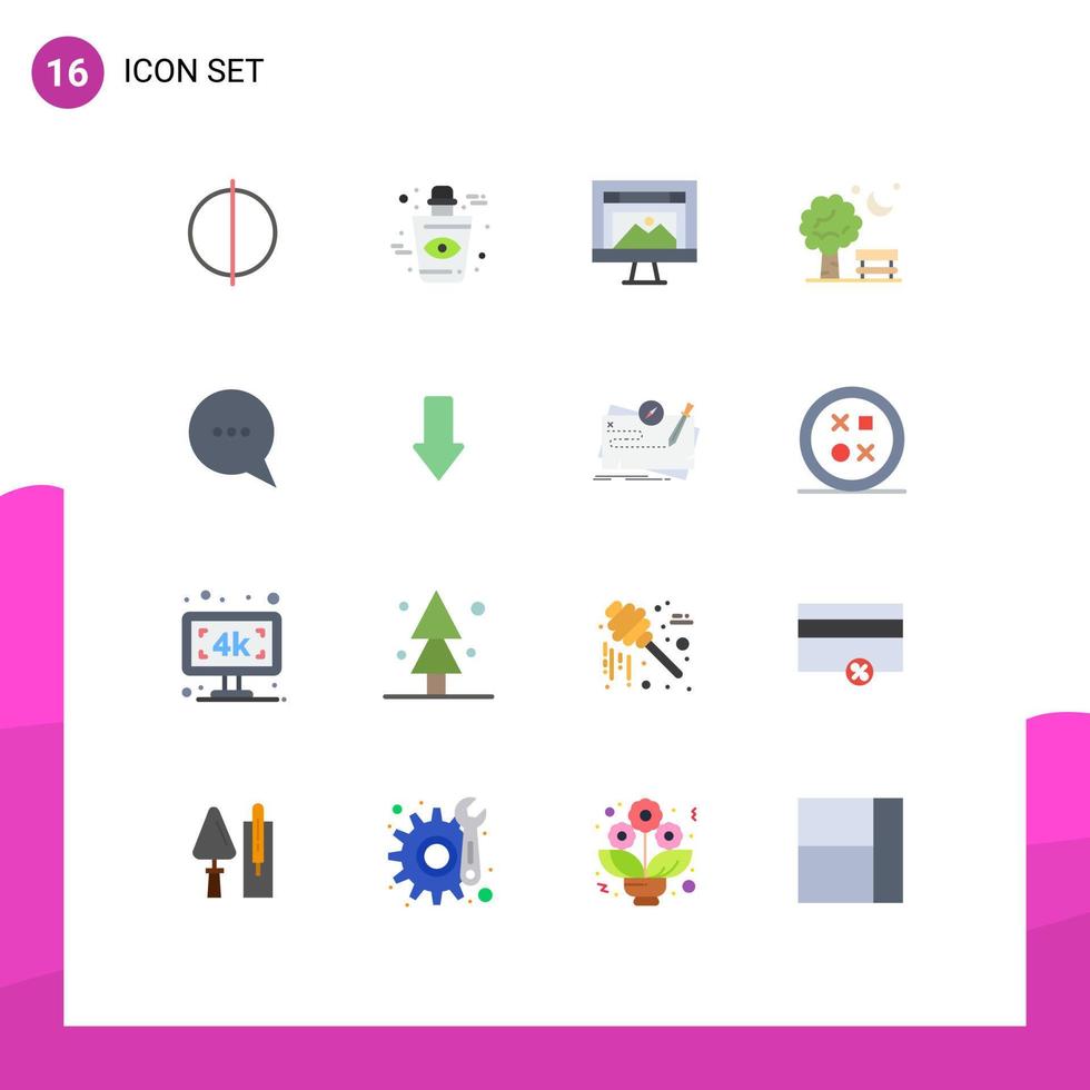 16 User Interface Flat Color Pack of modern Signs and Symbols of chat spring computer park bench Editable Pack of Creative Vector Design Elements