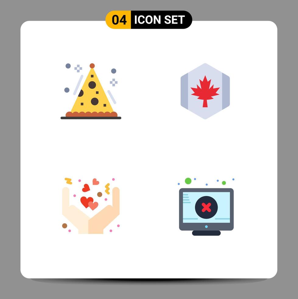 Group of 4 Modern Flat Icons Set for cone care party canada hands Editable Vector Design Elements