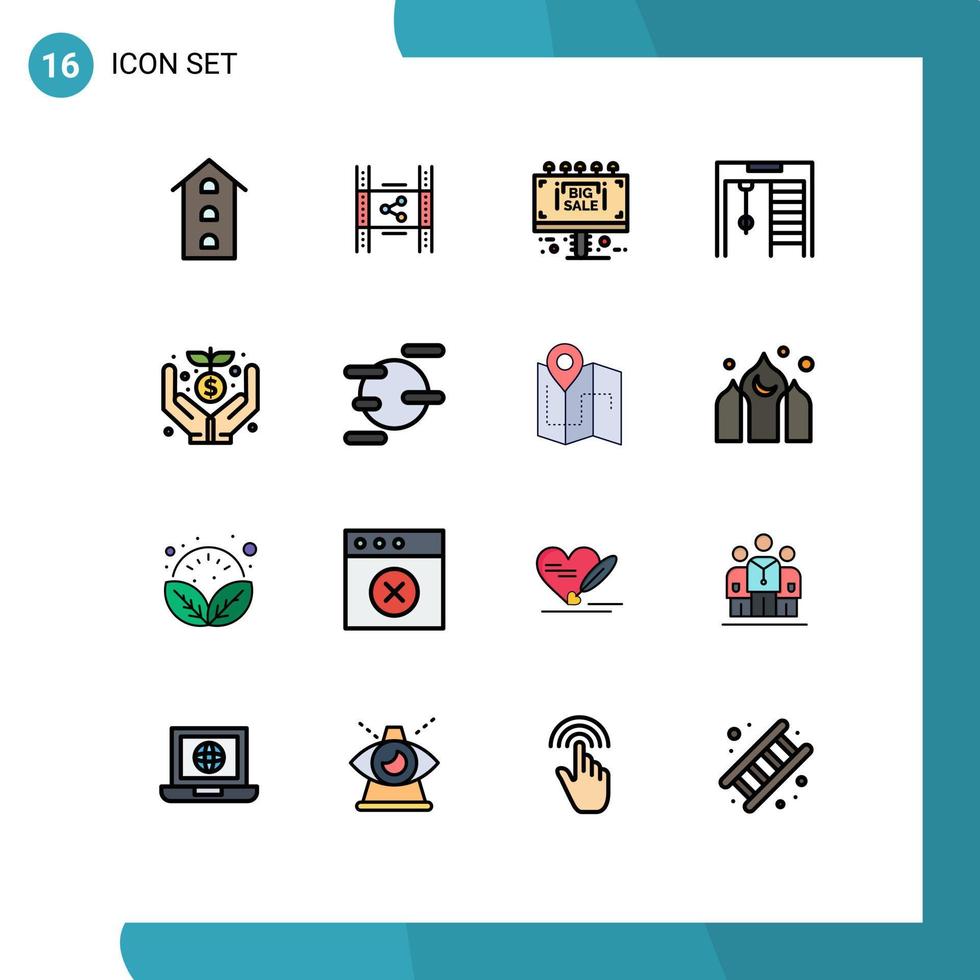 16 Flat Color Filled Line concept for Websites Mobile and Apps crowd gymnast pp competition sale Editable Creative Vector Design Elements