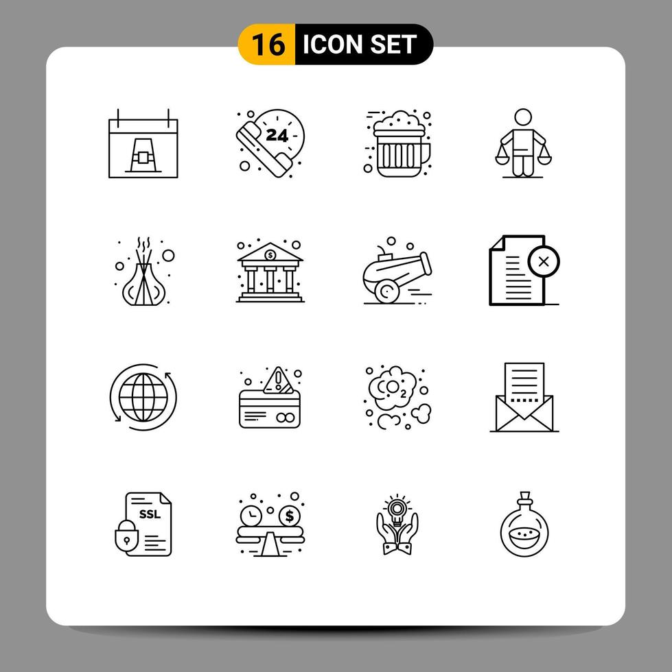 Editable Vector Line Pack of 16 Simple Outlines of incense judgment chocolate court patent Editable Vector Design Elements