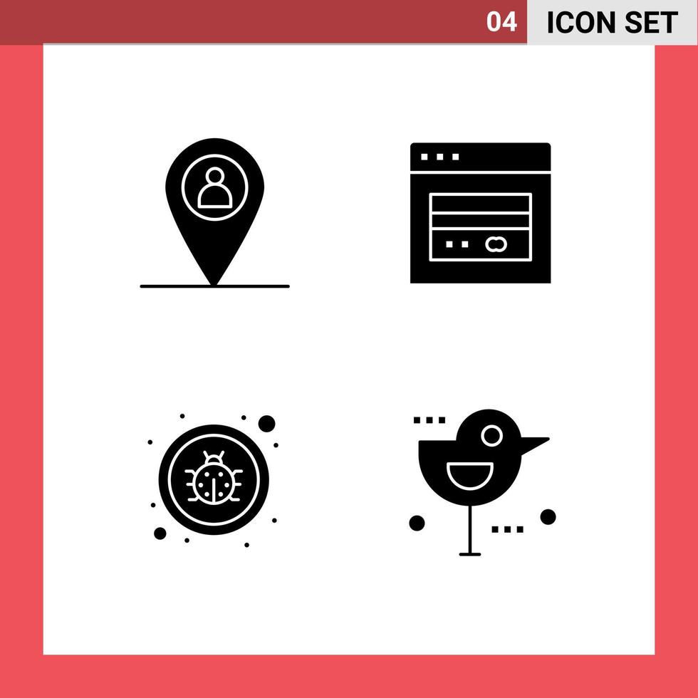 Pack of 4 creative Solid Glyphs of location repair atm marketing autumn Editable Vector Design Elements