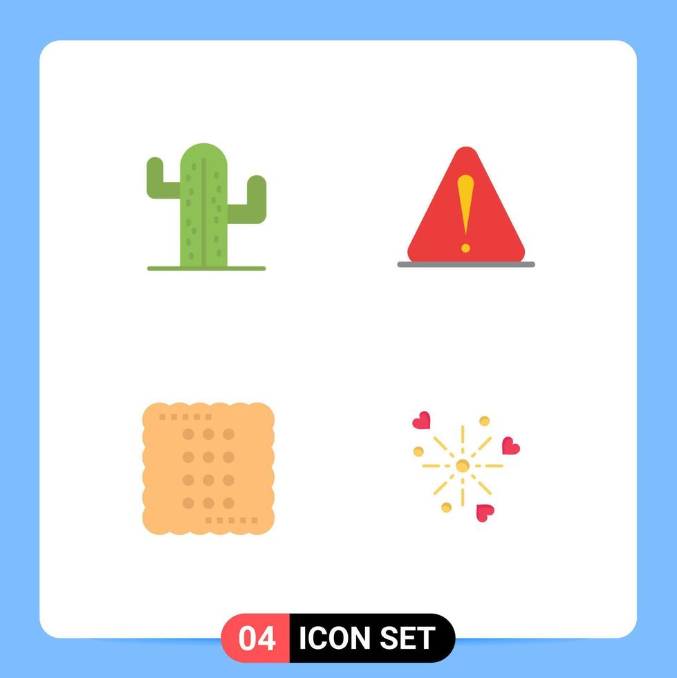 4 Universal Flat Icons Set for Web and Mobile Applications cactus cooking american warning food Editable Vector Design Elements