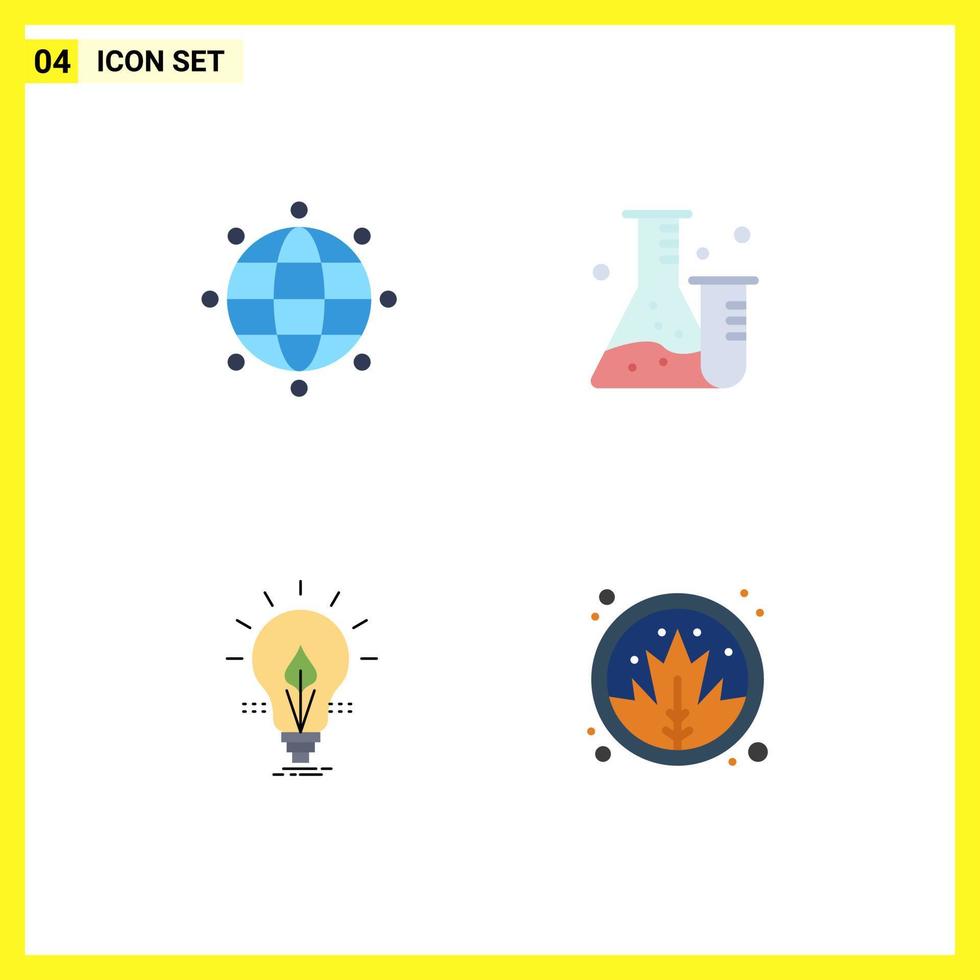 conjunto de pictogramas de 4 iconos planos simples de matraz de electricidad global ciencia luz elementos de diseño vectorial editables vector