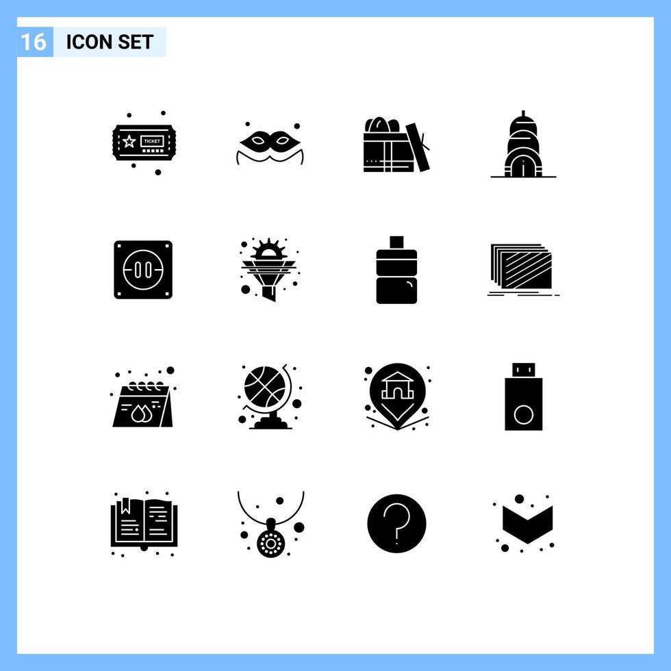 Set of 16 Modern UI Icons Symbols Signs for filter socket birthday electricity usa Editable Vector Design Elements