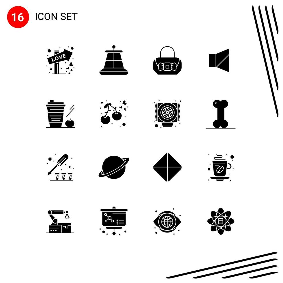 16 User Interface Solid Glyph Pack of modern Signs and Symbols of drink starbucks fashion coffee silent Editable Vector Design Elements