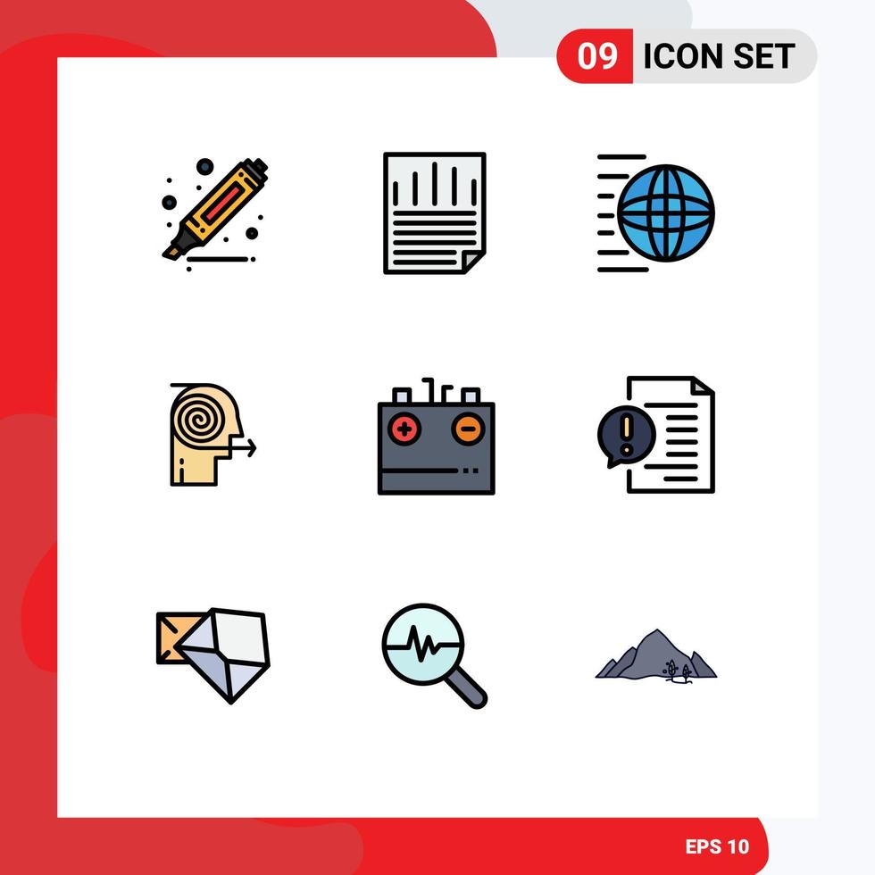 grupo de 9 signos y símbolos de colores planos de línea rellena para el esfuerzo logístico de enfoque de la batería soluciones de enfoque elementos de diseño de vectores editables