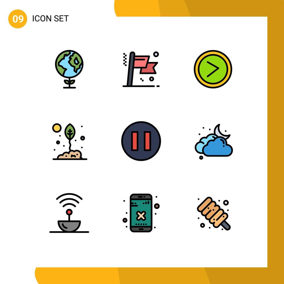 Set of 9 Modern UI Icons Symbols Signs for pause nature interface leaf eco Editable Vector Design Elements