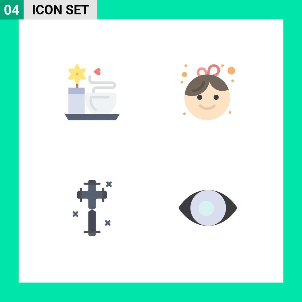 Modern Set of 4 Flat Icons Pictograph of tea cup cross baby new degrees Editable Vector Design Elements