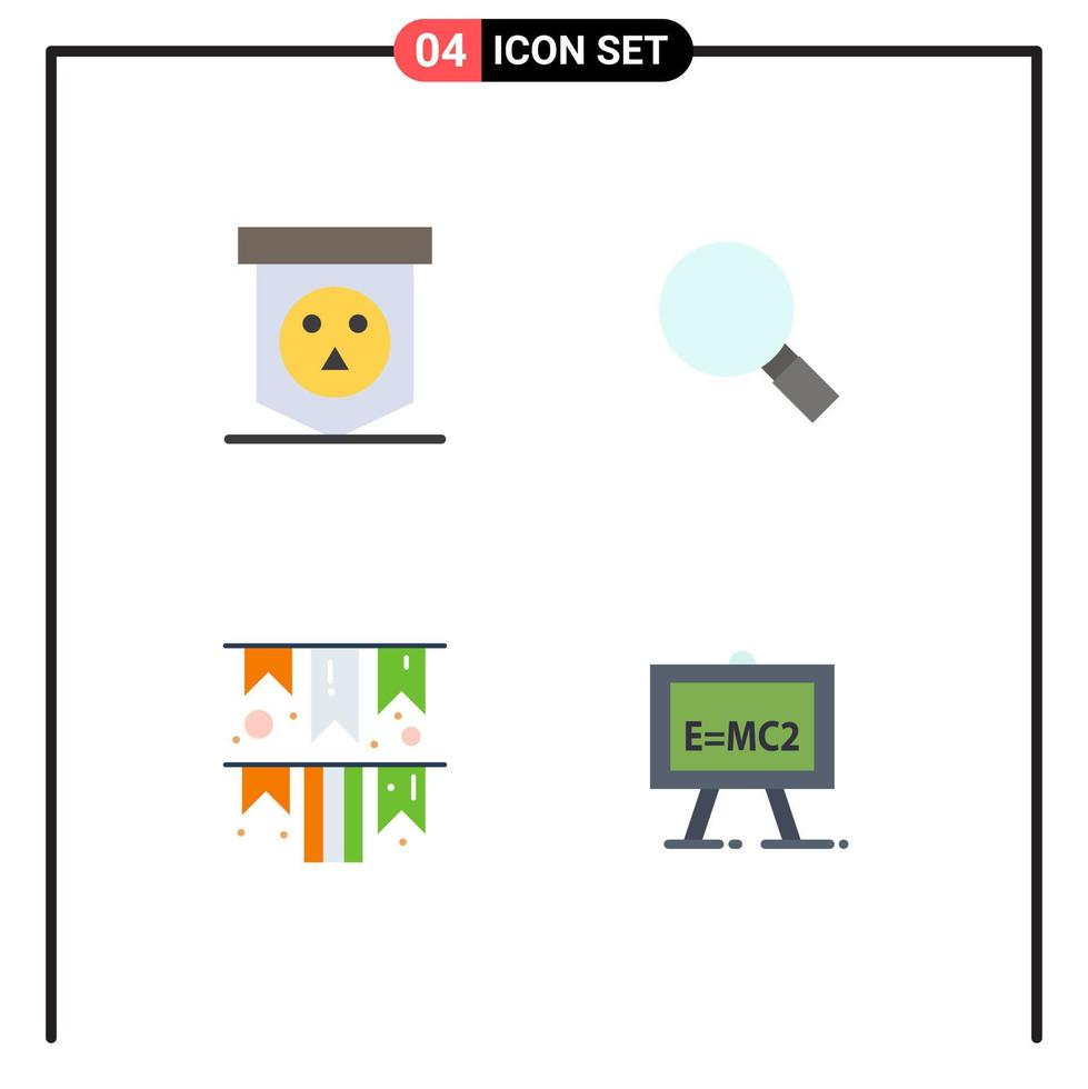Set of 4 Modern UI Icons Symbols Signs for board garland skull magnifying irish day Editable Vector Design Elements