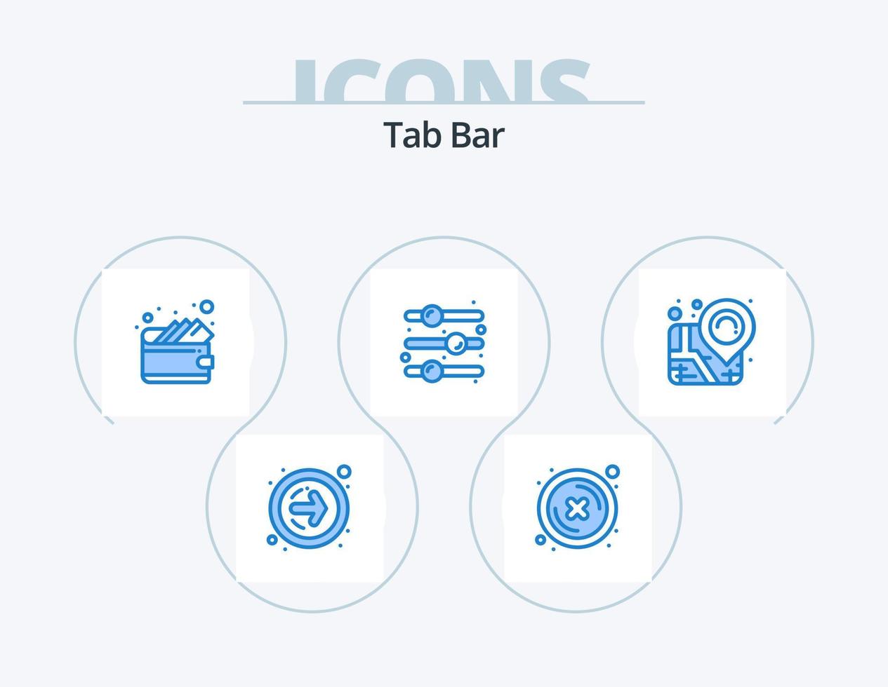 barra de pestañas icono azul paquete 5 diseño de iconos. . mapa. dinero. localización. en vector