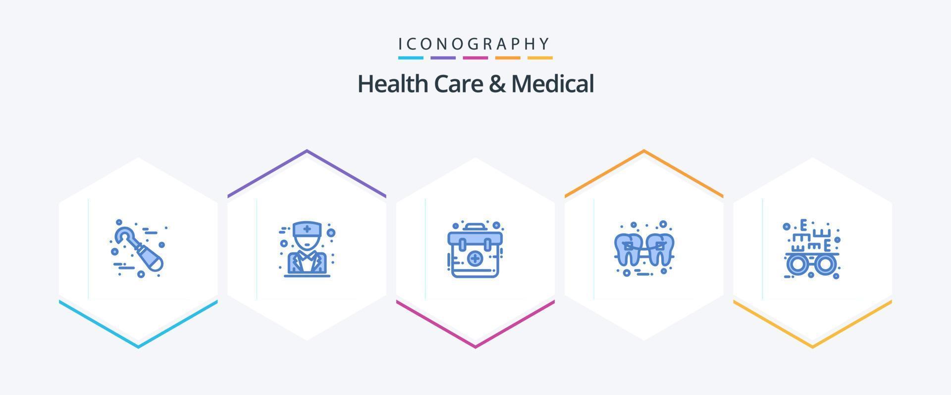 Health Care And Medical 25 Blue icon pack including optometrist. wire. emergency. tooth. filling vector