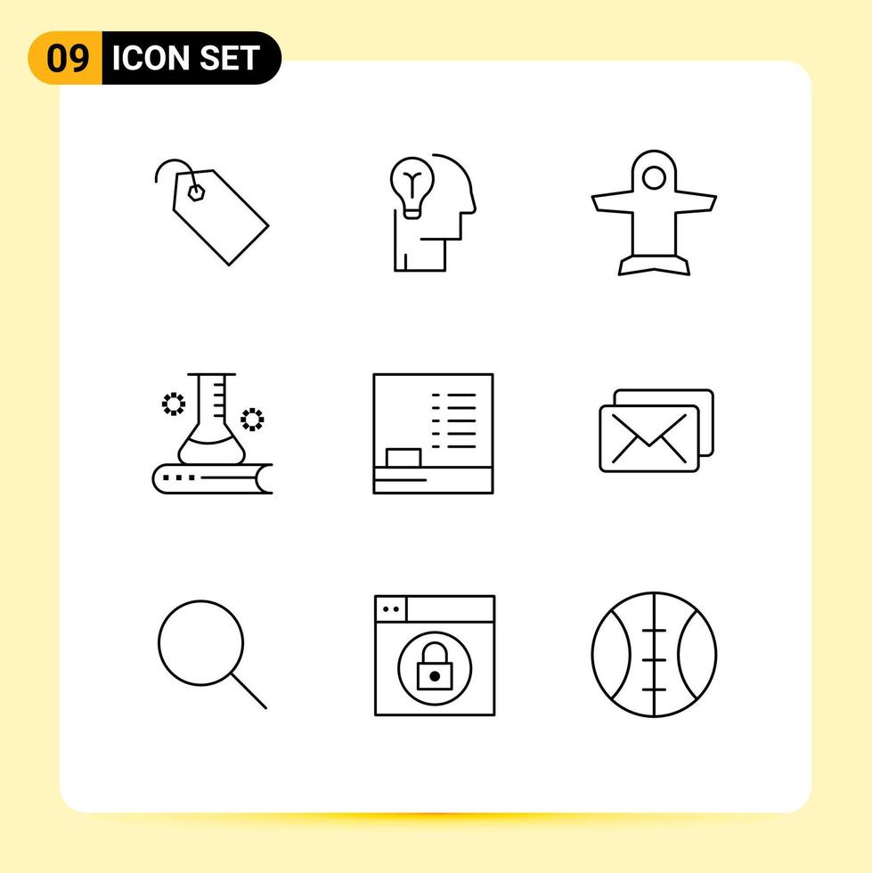 9 Universal Outline Signs Symbols of scientific science information solution science book vehicles Editable Vector Design Elements