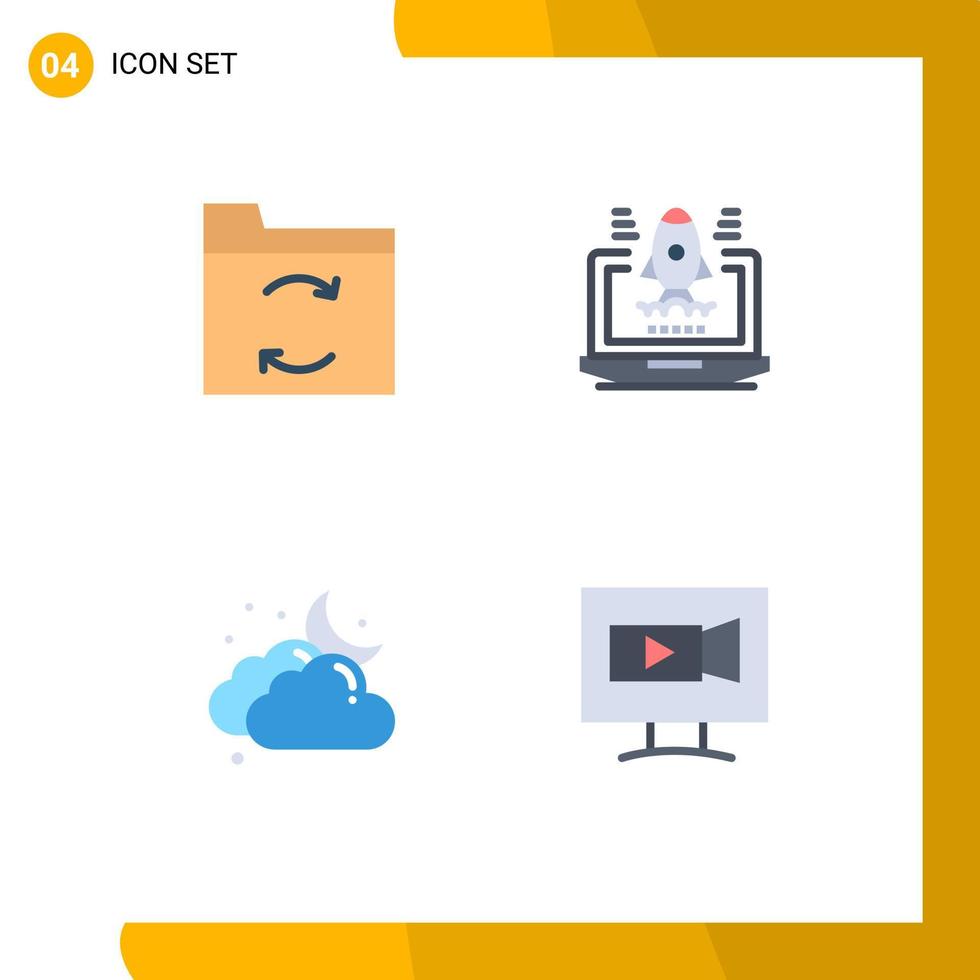 Mobile Interface Flat Icon Set of 4 Pictograms of backup weather business cloud screen Editable Vector Design Elements